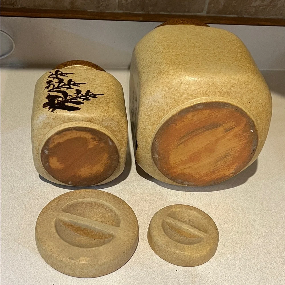 Pottery Stone wear retro crock Food Storage Canister Set of 2 made in the USA